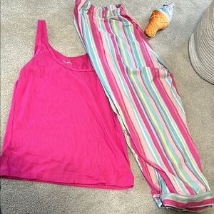 Old Navy Pink Tank Top and Striped Pants Set xl bottoms large tank runs big